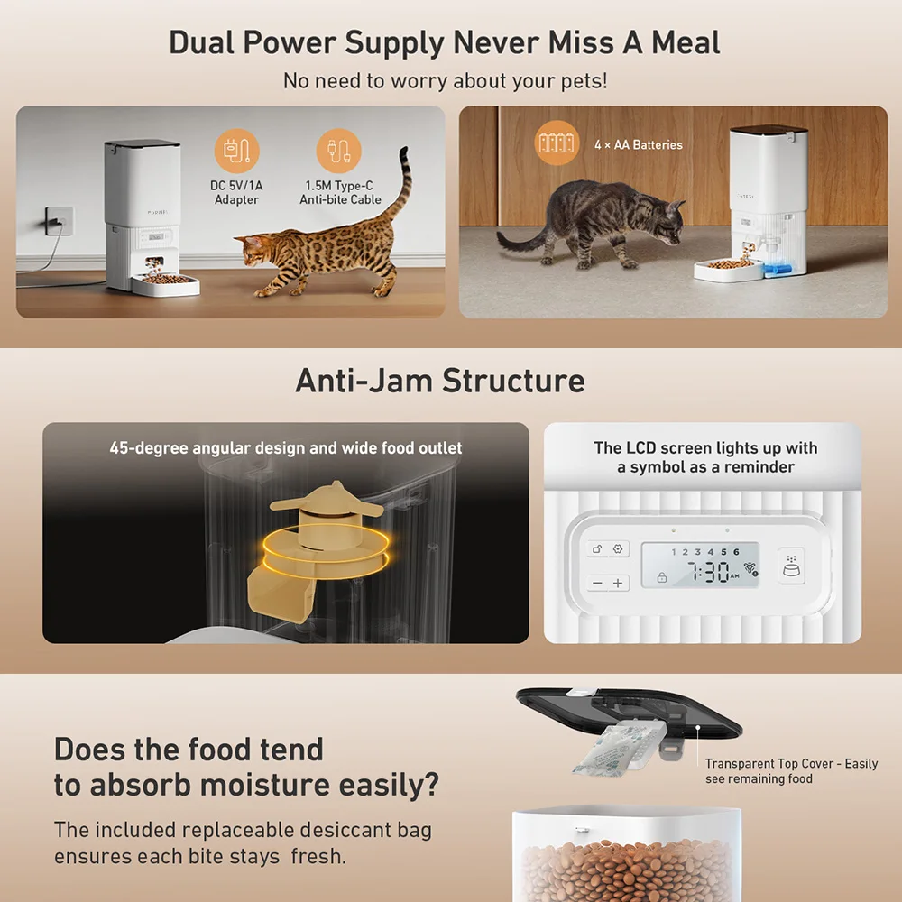 التلقائي القط المغذية Furpipi 7L آلة الغذاء البطيء توقيت القط الغذاء الجاف موزع السيارات وجبة الحيوانات الأليفة المغذية للقطط والكلاب الصغيرة
