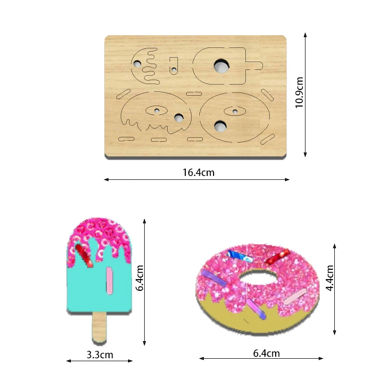 

Ice Cream Donut Wooden Cutting Die, Summer Dessert Craft Die Cutter for DIY Leather Earrings, Keychains, Scrapbooking, Kids Craf