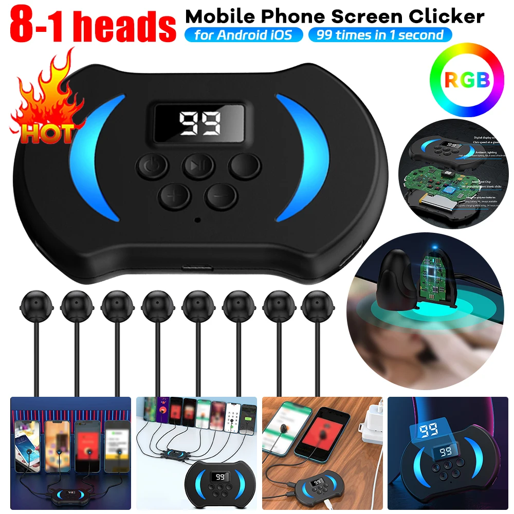 Phone Auto Device Screen Clickers with Digital Display & Blue Light Auto Tapper Taps for Games Live Broadcasts Deal Reward Tasks