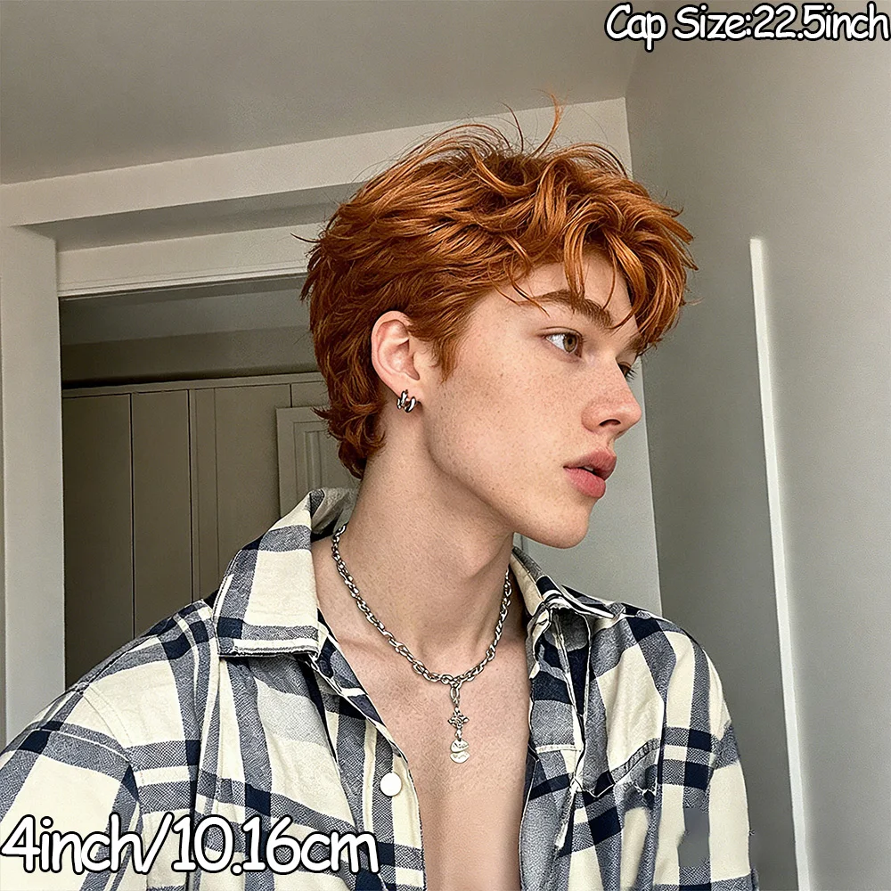 Stylish Orange 33#Color Short Pixie Cut Wig With Layered Bangs 100%Human Hair Full Machine-Made Hight Density Wig