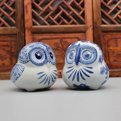 Decorative ceramic owl, blue and white ceramics