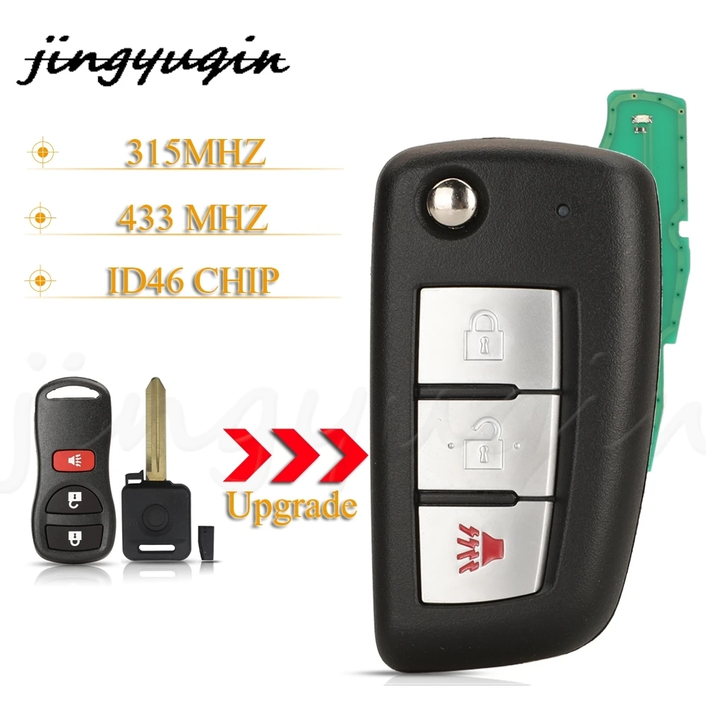 

jingyuqin 3 Buttons Modified Remote Car Key 315/433MHZ ID46 Chip For Nissan Frontier Xterra For Infiniti FX45 FX35 QX4