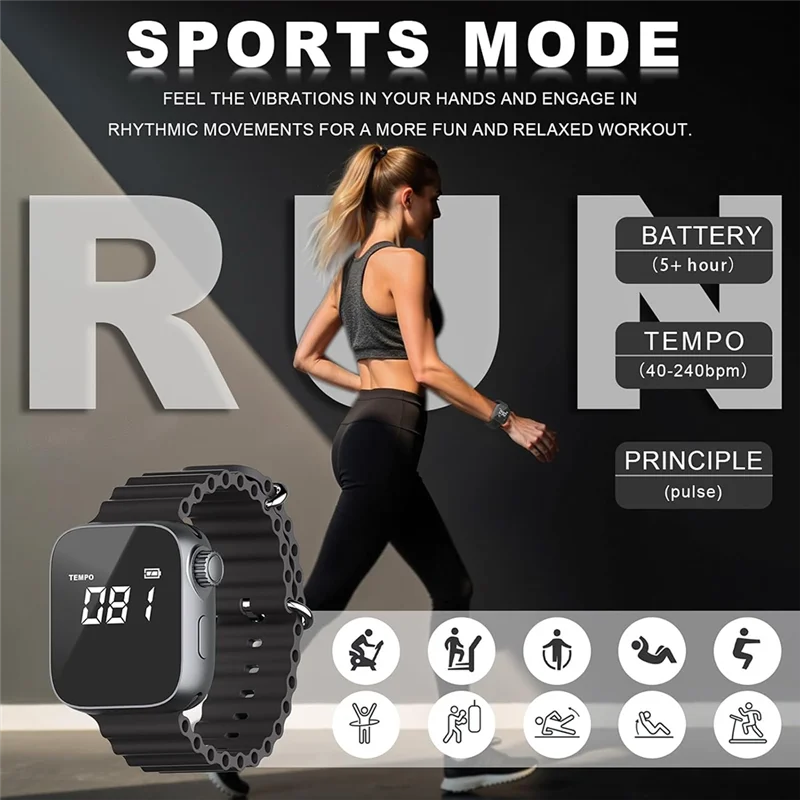 ABKG 振動メトロノームウォッチ パルスセンサー ミュージシャンやエクササイズ愛好家向け 精密タイミング スポーツモード