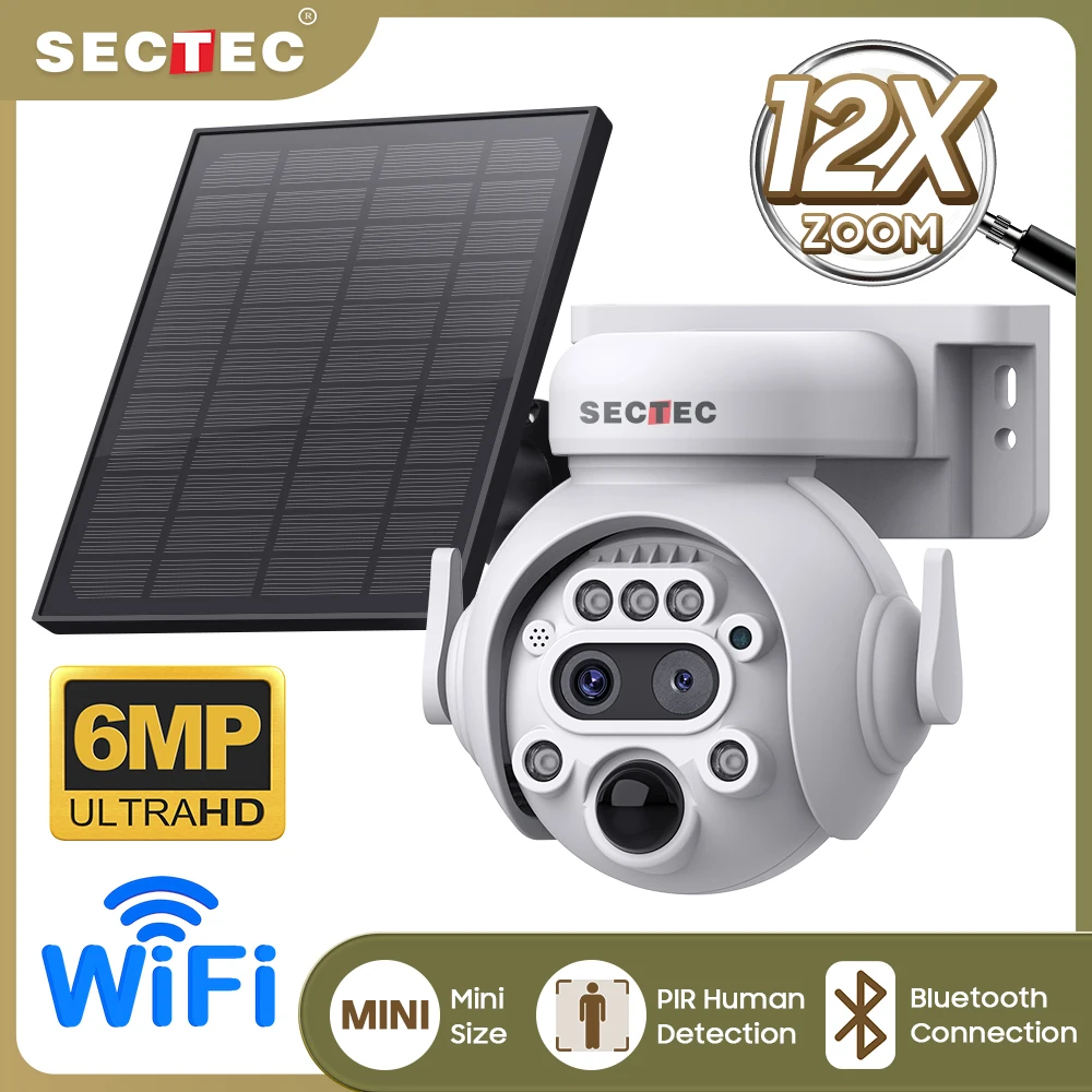 SECTEC 12X Zoom Daul lens Solar Battery PTZ WIFI Solar Camera 4G Sim Outdoor Surveillance White Camera Night Vision