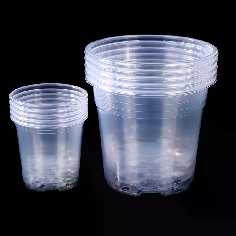 New 5Pcs Transparent Plastic Flowerpot Drainage Hole Pot Gardening Root Growth Visibility For All Plants Water Damage Protection