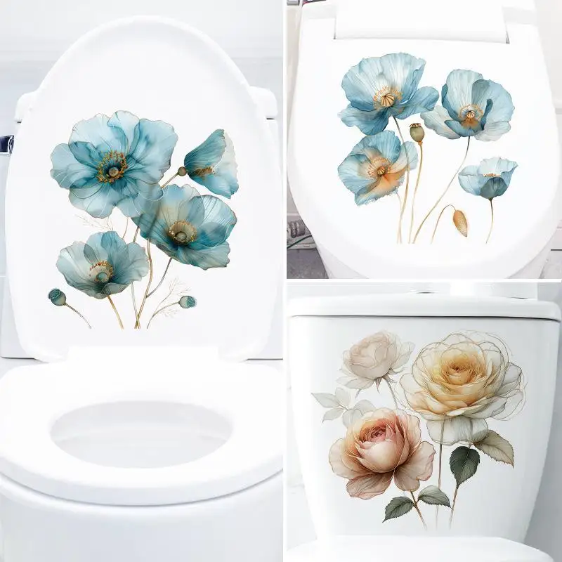 New PVC Watercolor Flower Stickers Toilet Sticker Bright Wall For Home Vinyl Car Decal Toilet Decoration