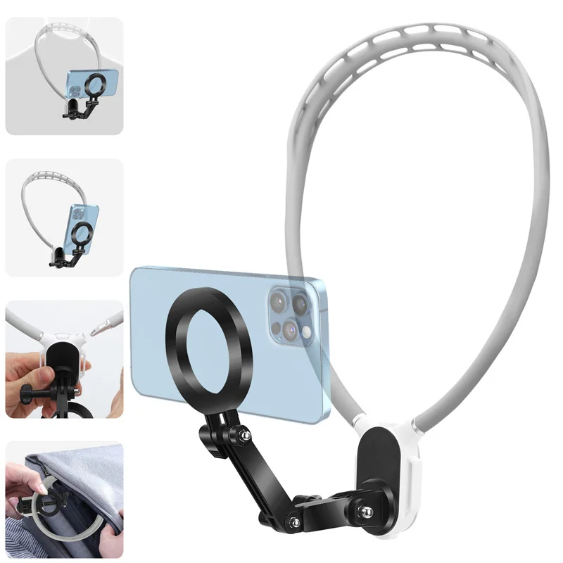 Magnetic Neck Phone Mount Phone Hand Free Neck Phone Holder Action Camera Video Recording Fixed Live Streaming Bracket