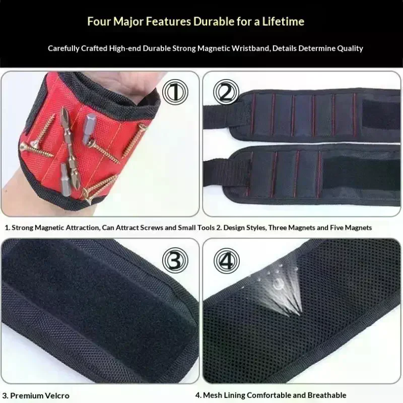 

Magnetic Wristband Portable Tool Bag Electrician Adjustable Wristband For Holding Screws,Nails,Drilling Bits,Wrist Tool Holder