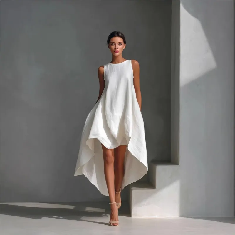 

Fashion Loose Maxi Dress 2026 Summer Round-neck Long Dress Sleeveless Irregular A-line Simple Sundress For Women Clothing