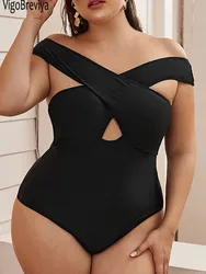 VigoJany 2025 Solid Cross Plus Size Stroje kąpielowe Kobiety Push UP Hollow Chubby Curvy Jednoczęściowy kostium kąpielowy Lady Duży kostium kąpielowy