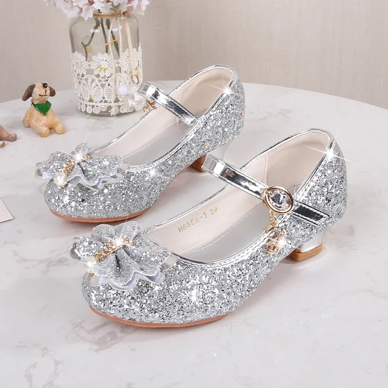 Zapatos Niña Girl Leather Shoes New Fashion High Heels Princess Shoe Soft Sole Crystal Shoe Performance Shoes Kid Shoe Mary Jane