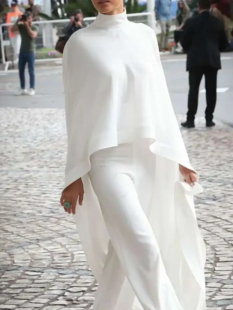 

BabYoung Women's White Two Pieces Set 2024 Autumn High-Neck High-Low Loose Tops & Wide Leg Pants Suits Streewear Black