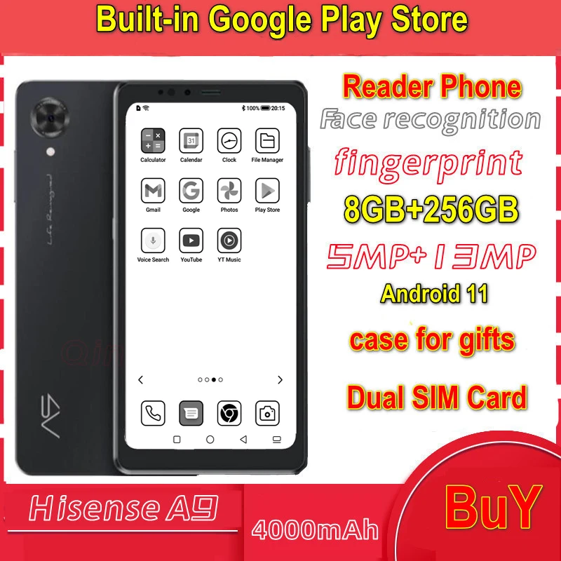 Hisense A9 Ink Screen Phone Multi-language 8GB+256GB  hifi cold warm backlight electronic book readers 6.1Inch EInk Display