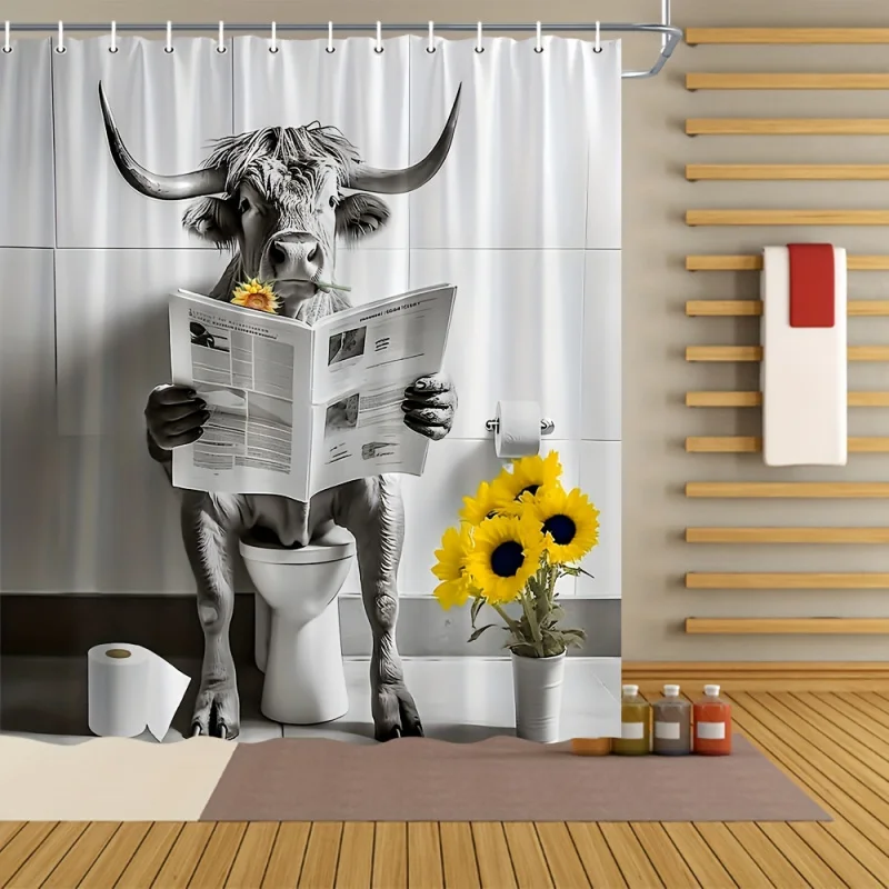 Interesting Shower Funny Cow Reading Newspaper in the Bathroom Sunflower Flower Bathroom Decoration Bathroom Home Accessories wi