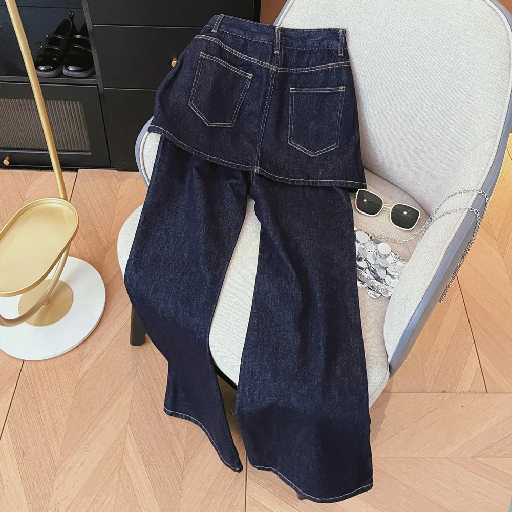 Women Jeans Straight Denim Pants High Waist Jean Pockets Washed Spliced Solid Distressed Full Length Trousers Casual 2026