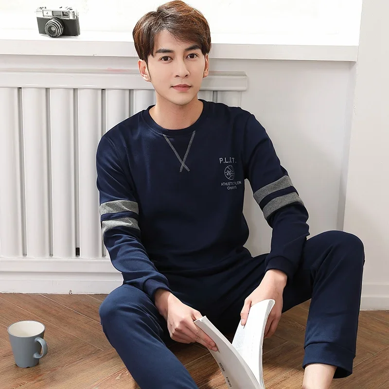 2024 Autumn Long Sleeve 100% Cotton Pajamas Sets for Men Korean Loose High Quality Sleepwear Pyjamas Male Homewear Home Clothes