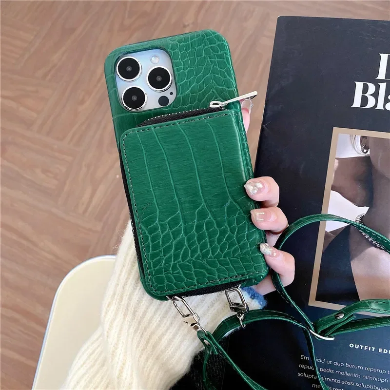 

Crossbody Crocodile Skin Phone Case for IPhone 13 12 Mini 16 15 14 11 Pro Max XS XR Plus Zipper Wallet with Card Holder Cover
