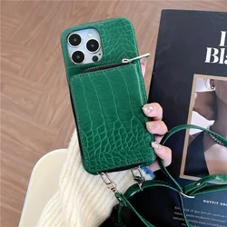 Crossbody Crocodile Skin Phone Case for IPhone 13 12 Mini 16 15 14 11 Pro Max XS XR Plus Zipper Wallet with Card Holder Cover