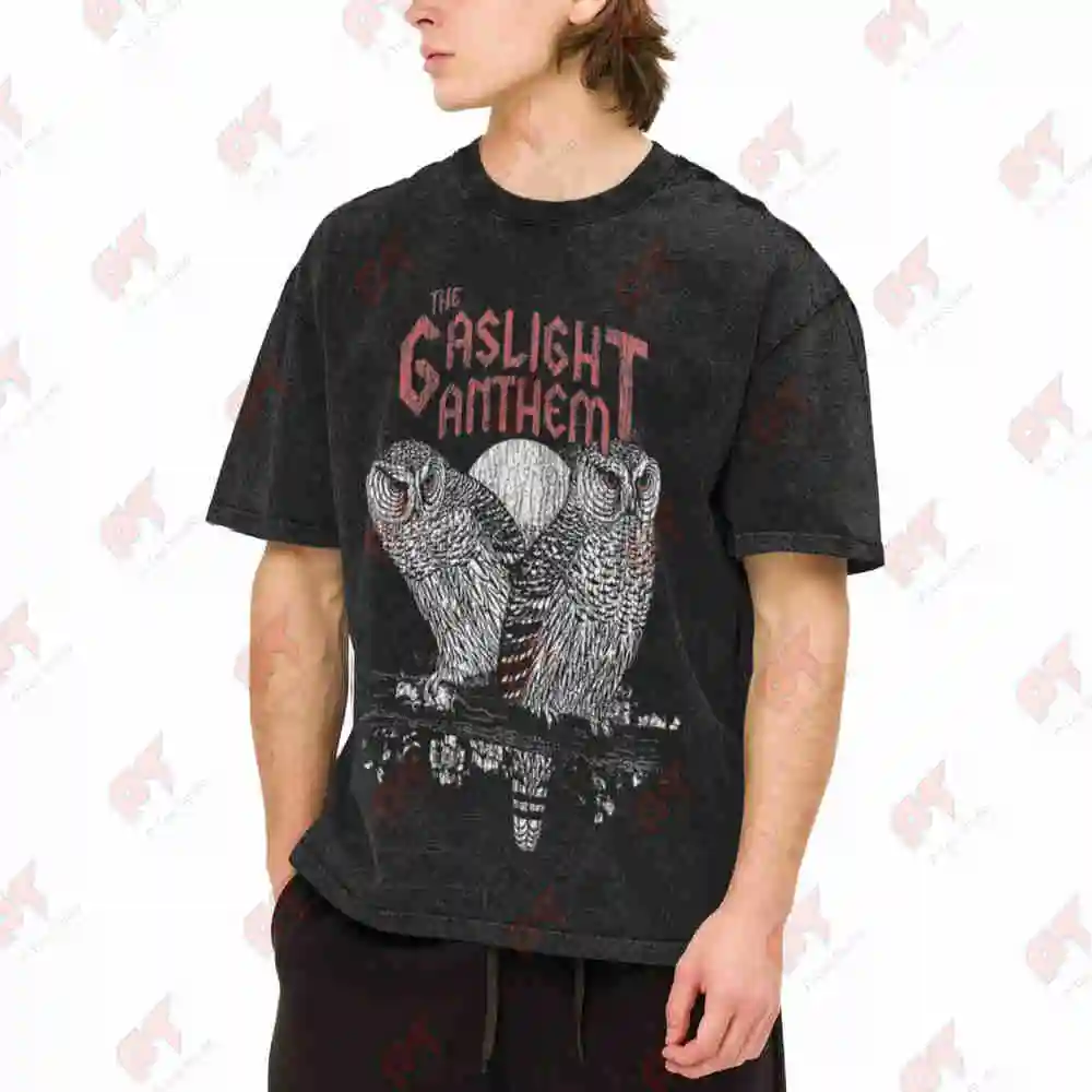 Camiseta de algodón puro con estampado de Gaslight Anthem Tga Thras Howls, estilo vintage y efecto desgastado.