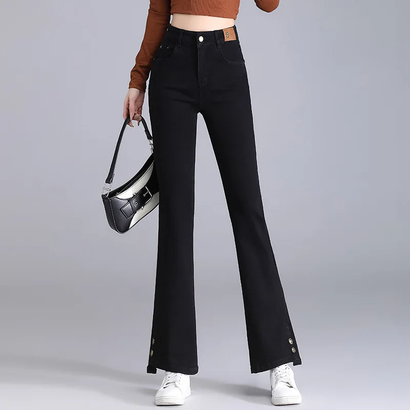 

Spring and Autumn High Waist Flared Jeans for Women Slim Straight Fit Versatile Stretchy Bell Bottom Pants
