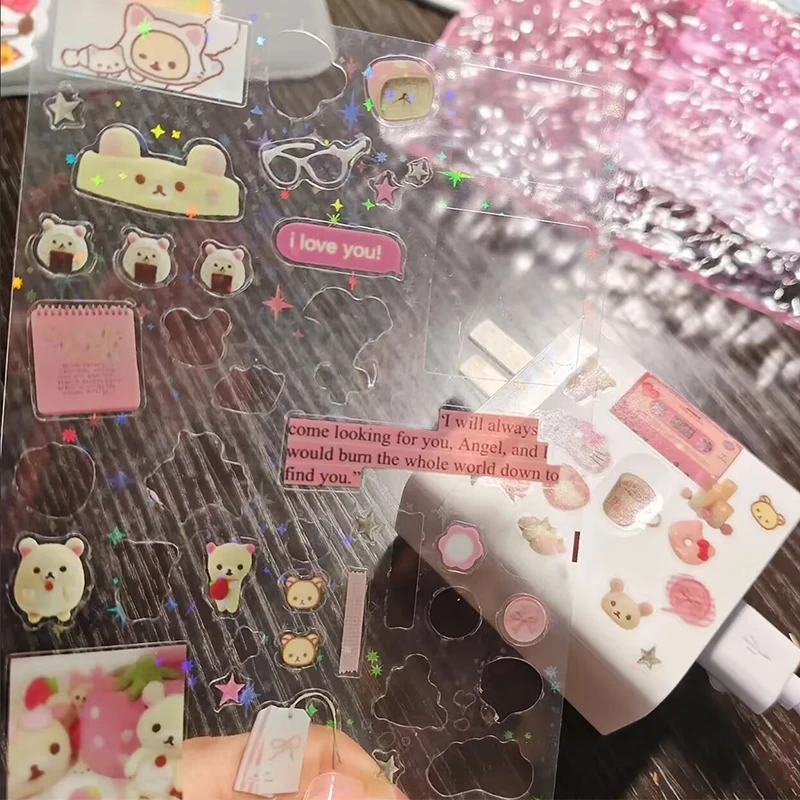 20PC Random PET Cutting Stickers Japanese Retro Showa Style Cute Cartoon Shiny Film Sticker Scrapbook Journal DIY Material Decal