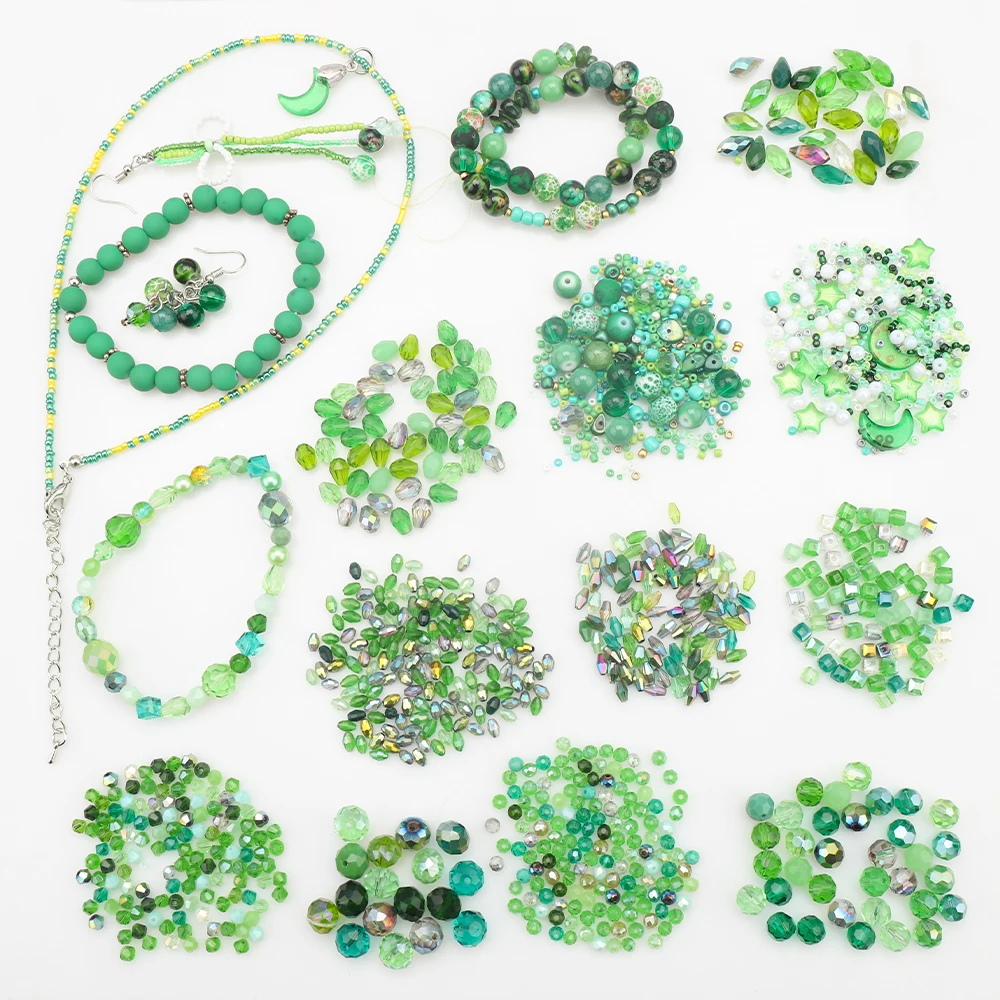 Green Crystal Glass Loose Spacer Beads Random Mixed Size & Shape For DIY Making Jewelry Crafts Necklace Earing Accessories