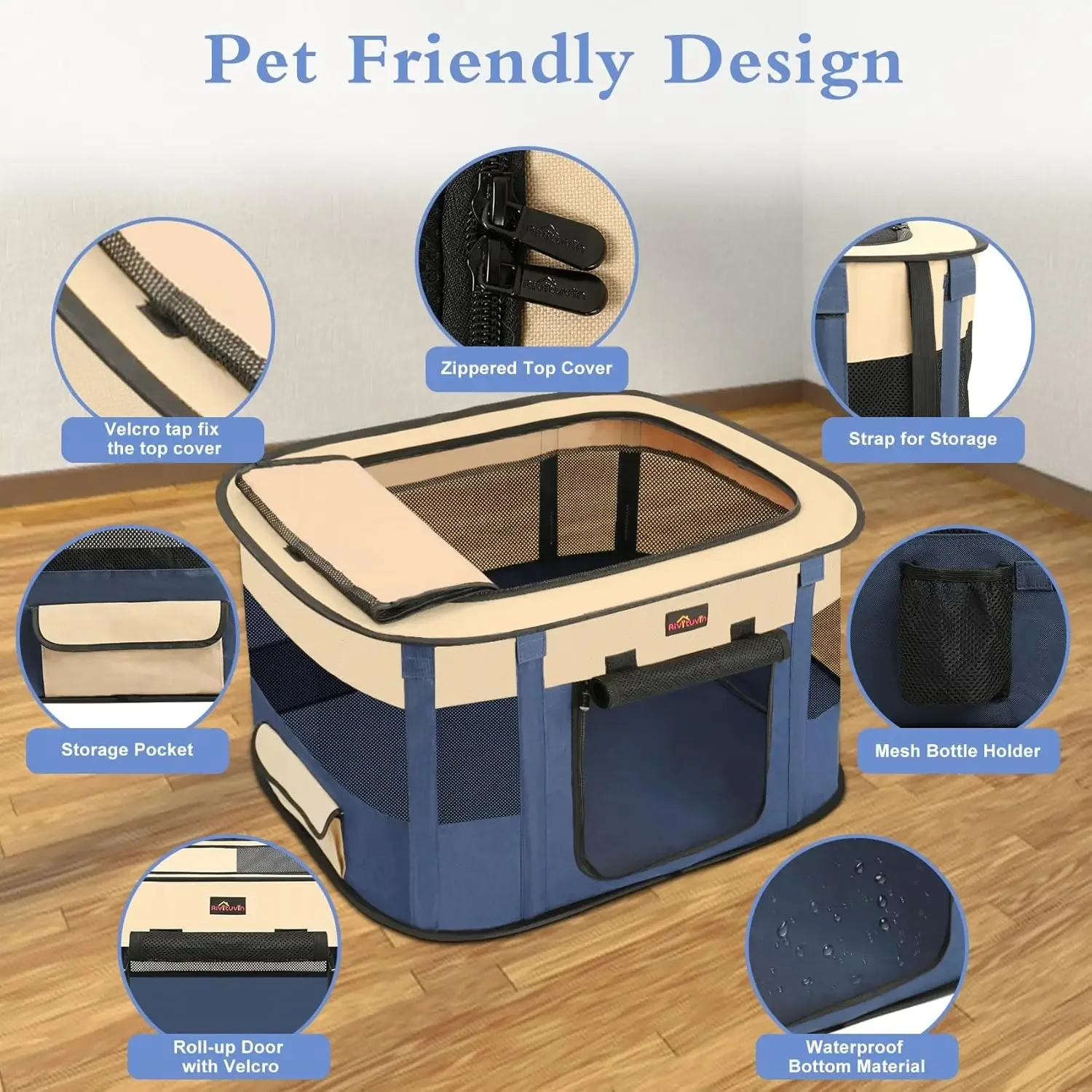 FurStarDog Playpen, Foldable Pet Play Pen For Small Animals, Portable Puppy Kennel Tent With Carrying Case, Indoor Outdoor Trave