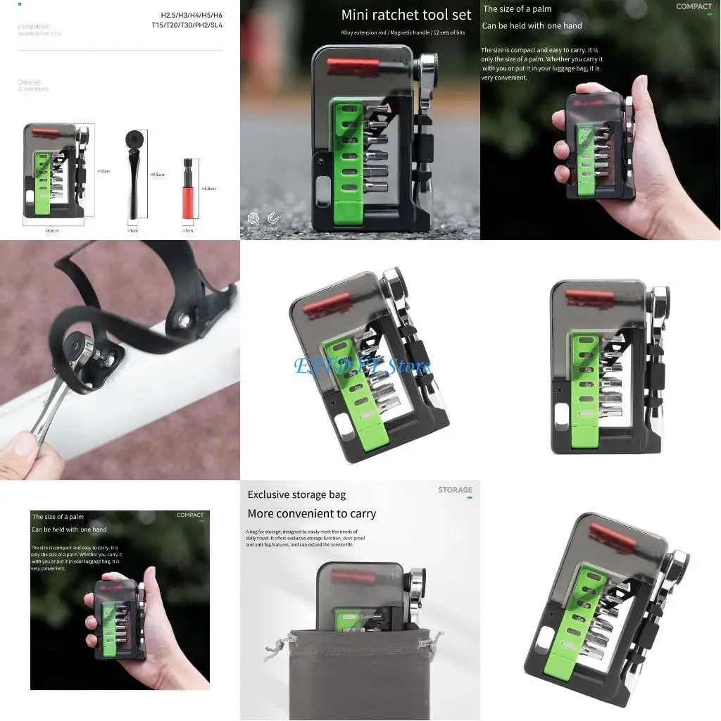

G6DE Small Ratchet Wrench Portable 12 in 1 Bike Maintenance Multitool Enduring