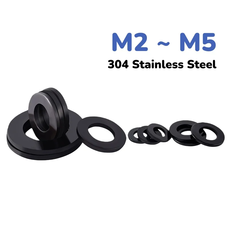 304 Stainless Steel  M2 M2.5 M3 M3.5 M4 M5 Black Flat Washer Enlarged Super Thin Flat Plain Gasket