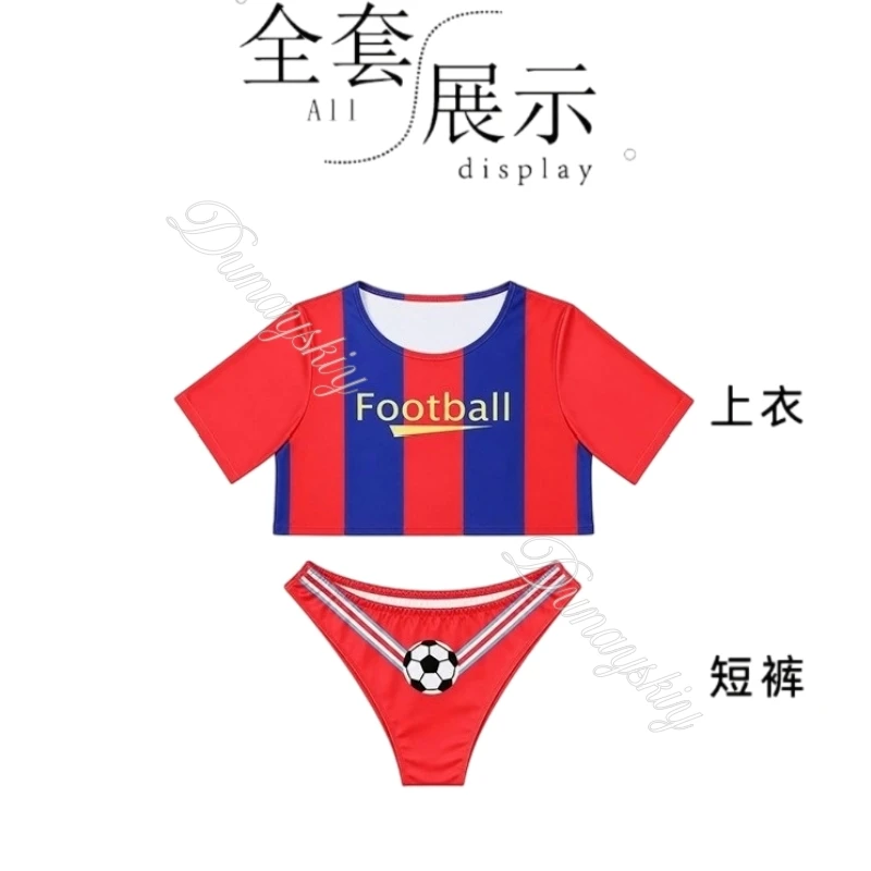 Women Football Cheerleader Two Piece Lingerie Set Red Purple Stripe Crop Top Football Themed Bikini Lingerie for Club Party view 6