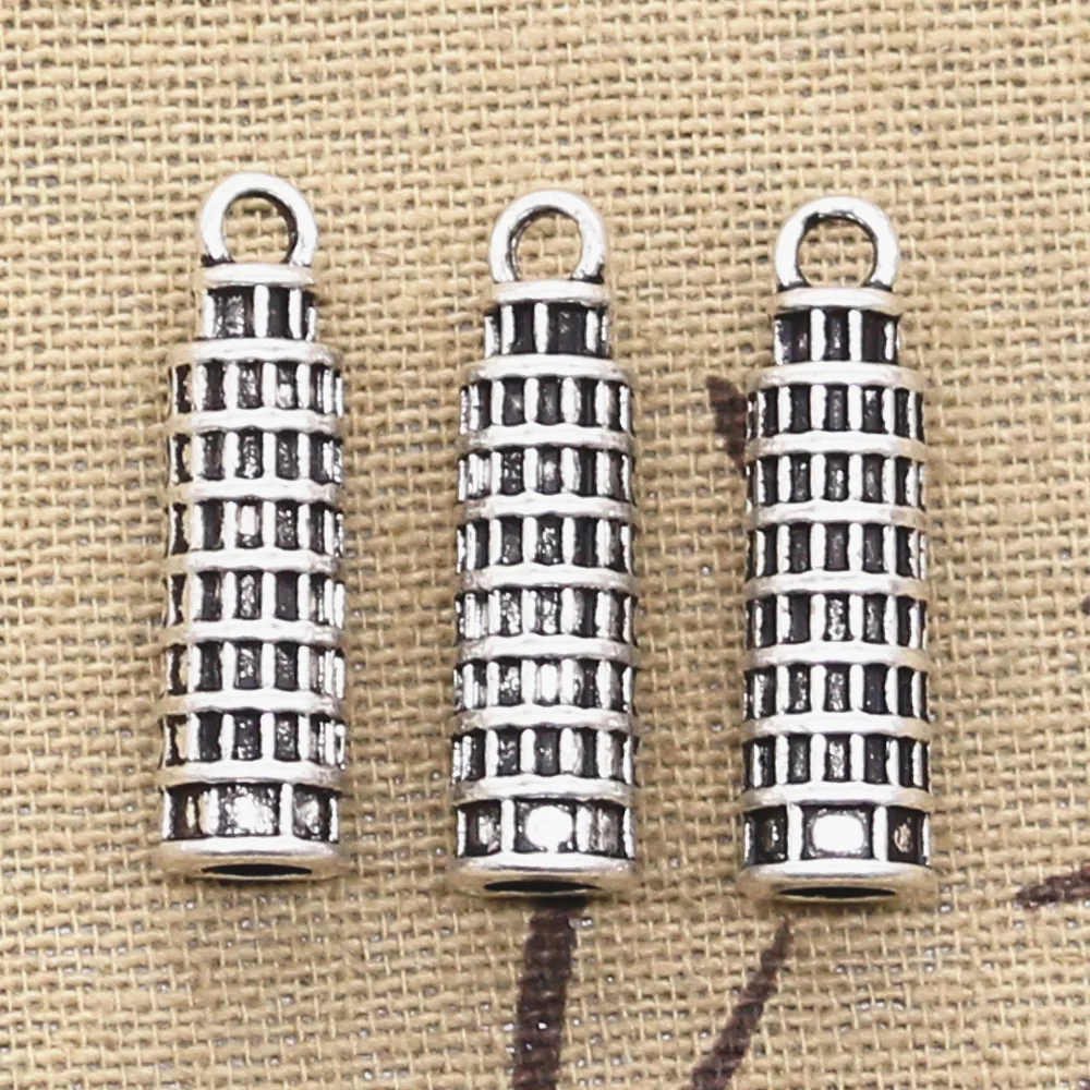 12pcs Charms Leaning Tower Of Pisa Italy 25x7mm Antique Bronze Silver Color Plated Pendants Making DIY Handmade Tibetan Jewelry