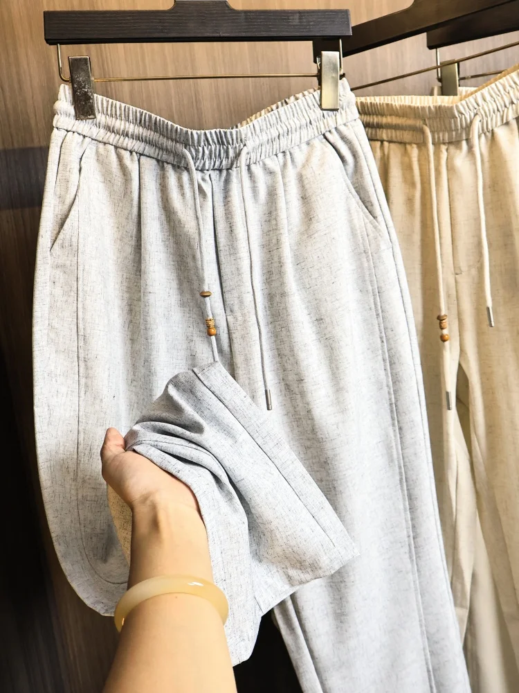 Superb Quality Linen Blend Comfortable Breathable Men's Straight Leg Casual Pants Fashionable Urban Style All-Season Wear