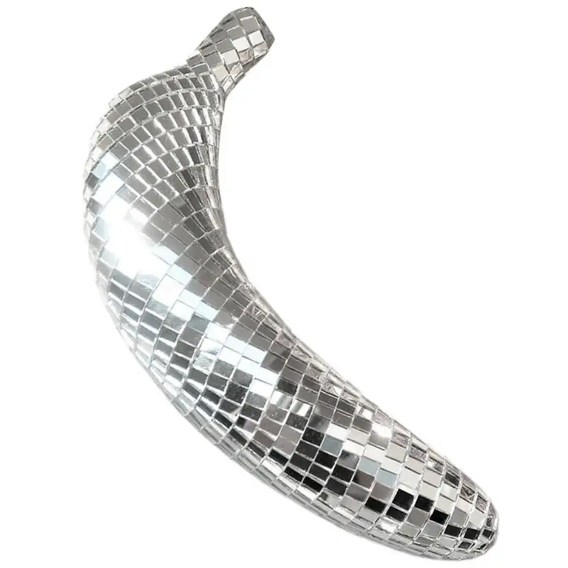 Sparkling Banana Figurine Fruit Statue Reflective Discos Ornament for Dance Parties and Special Event Decoration