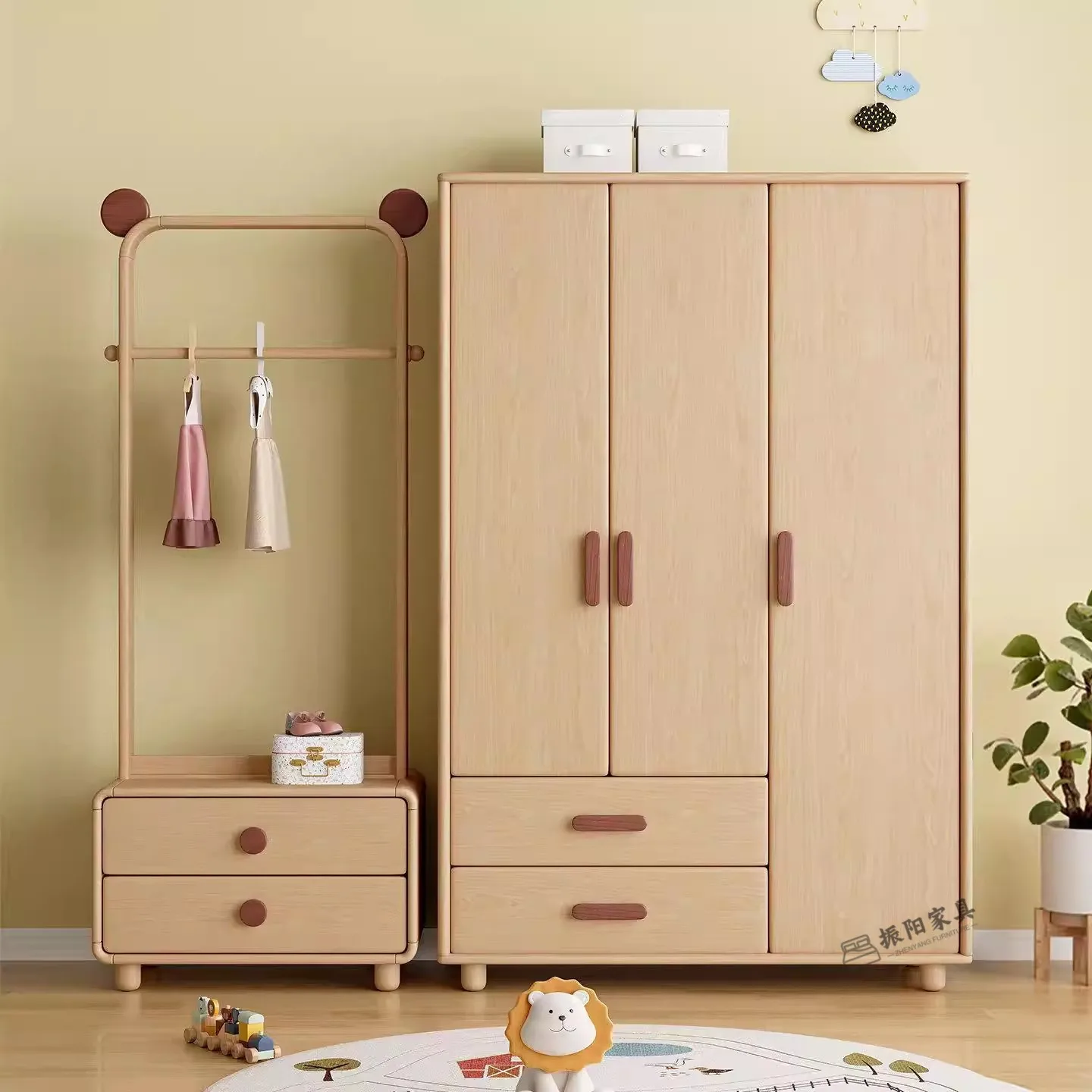 children's wardrobe full solid wood bedroom storage cabinet locker household large-capacity children's room storage cabinet