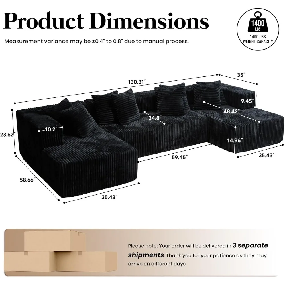 أرائك مقطعية على شكل حرف U مقاس 130 بوصة لغرفة المعيشة، أريكة سحابة بدون عظم مع كرسيين مع مجموعة مرنة 4 في 1 #6