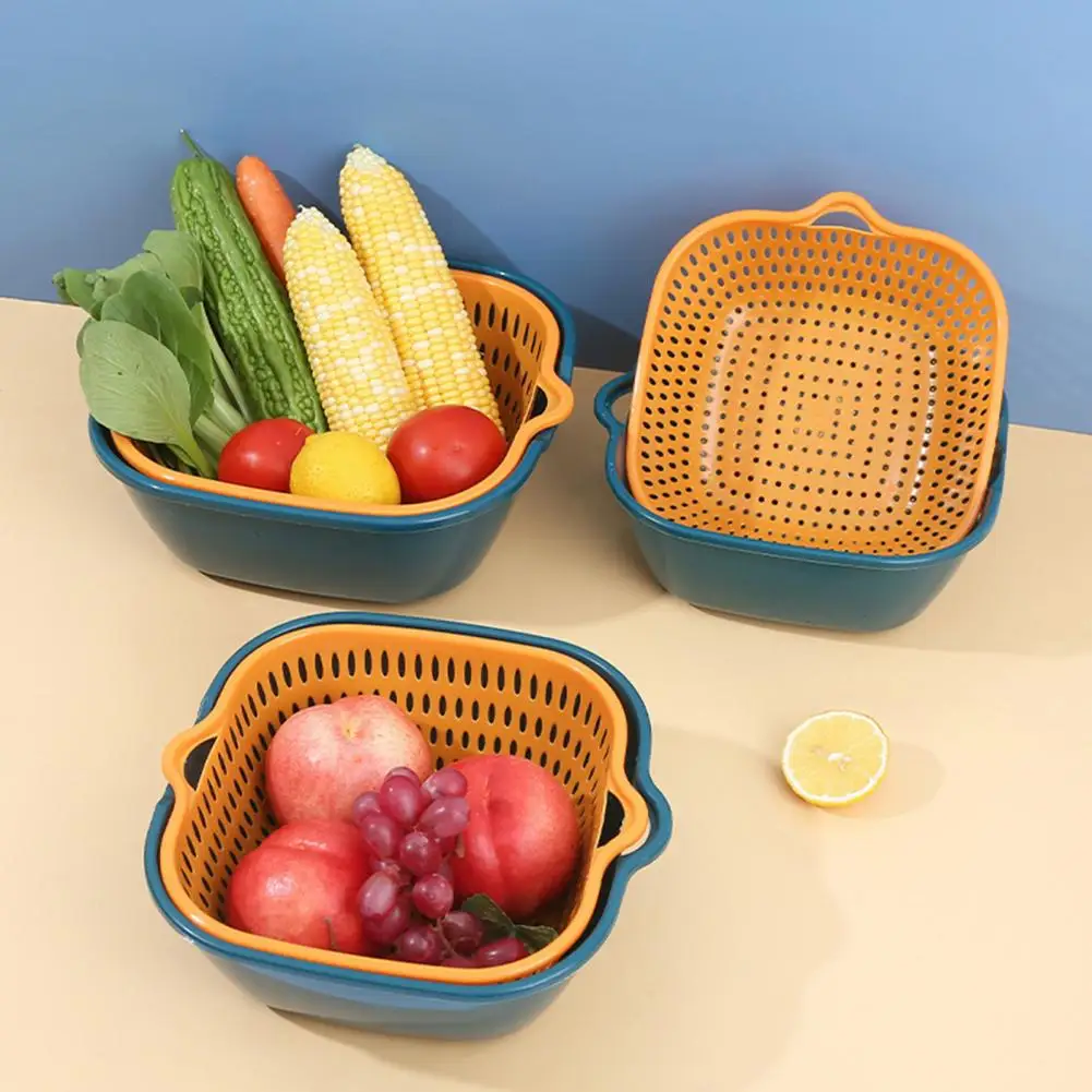 Kitchen Strainer Bowl Double Layer Diversion Mouth Drain Basket Vegetable Colander Fruit Washing Storage Basket Washing Strainer