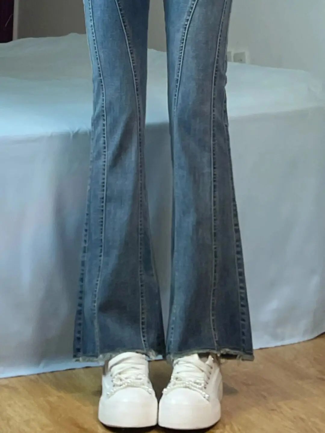 

High Waist Bell Bottom Jeans Women's Spring Autumn New Style plus Size Straight Leg High Street INS Deep Color Long Pants