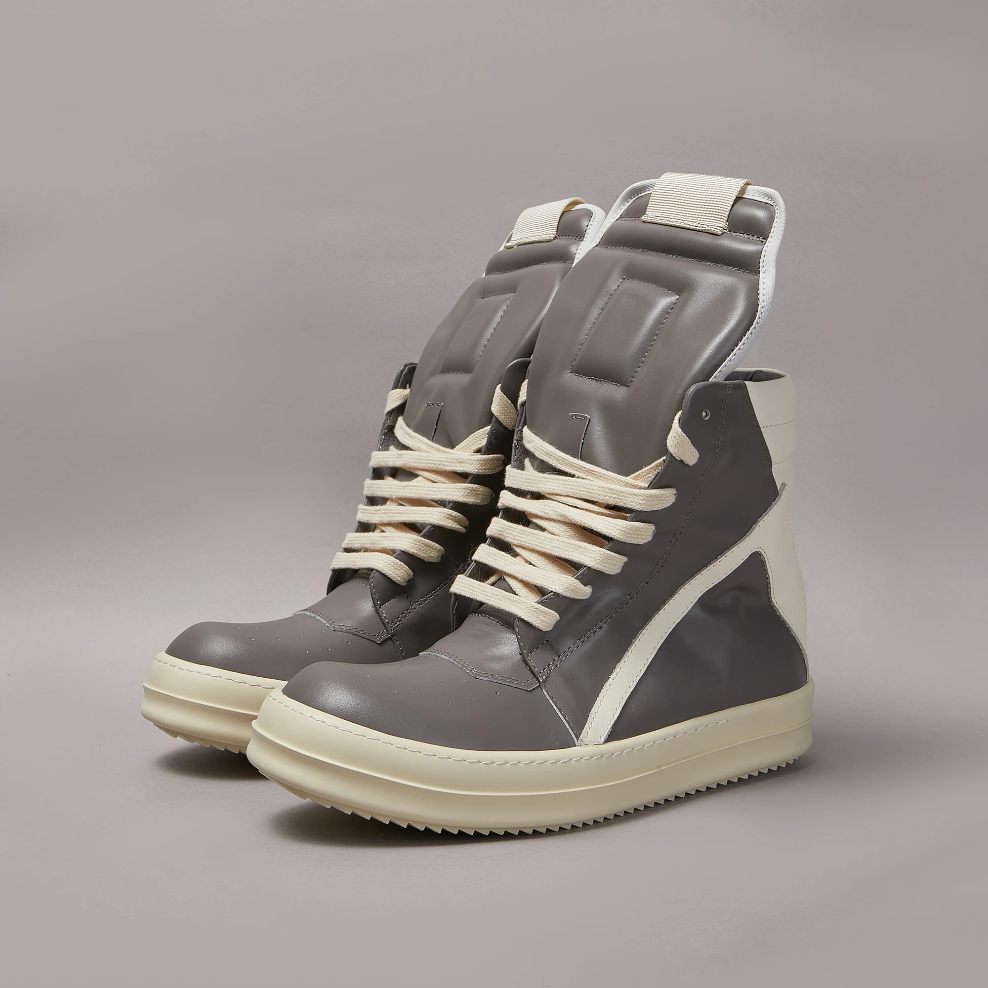 Ricks Luxury Designer Casual Shoe Men High Top Owens Women Sneaker Ankle Boot Elephant Grey Leather Zipper Owen Women Ankle Boot