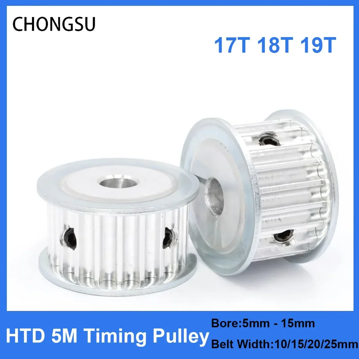 HTD 5M Timing Pulley 17T 18T 19Teeth 11/16/21/27mm Width Toothed Belt Pulleys 5-15mm Bore 5mm Pitch Synchronous Belt Pulley