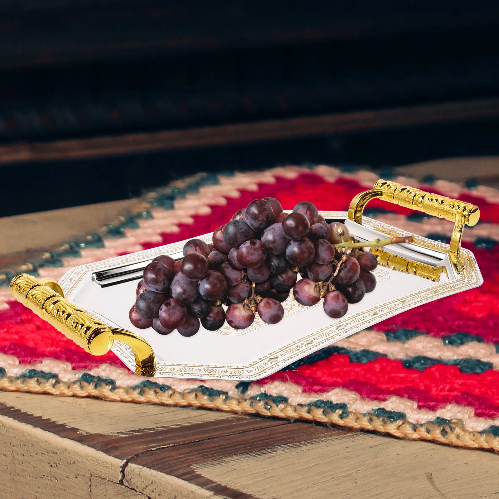 

Резной поднос с фруктами, большая прямоугольная золотая десертная тарелка, блюдо для закусок, поднос для хранения еды, журнальный столик, бытовой органайзер, подносы