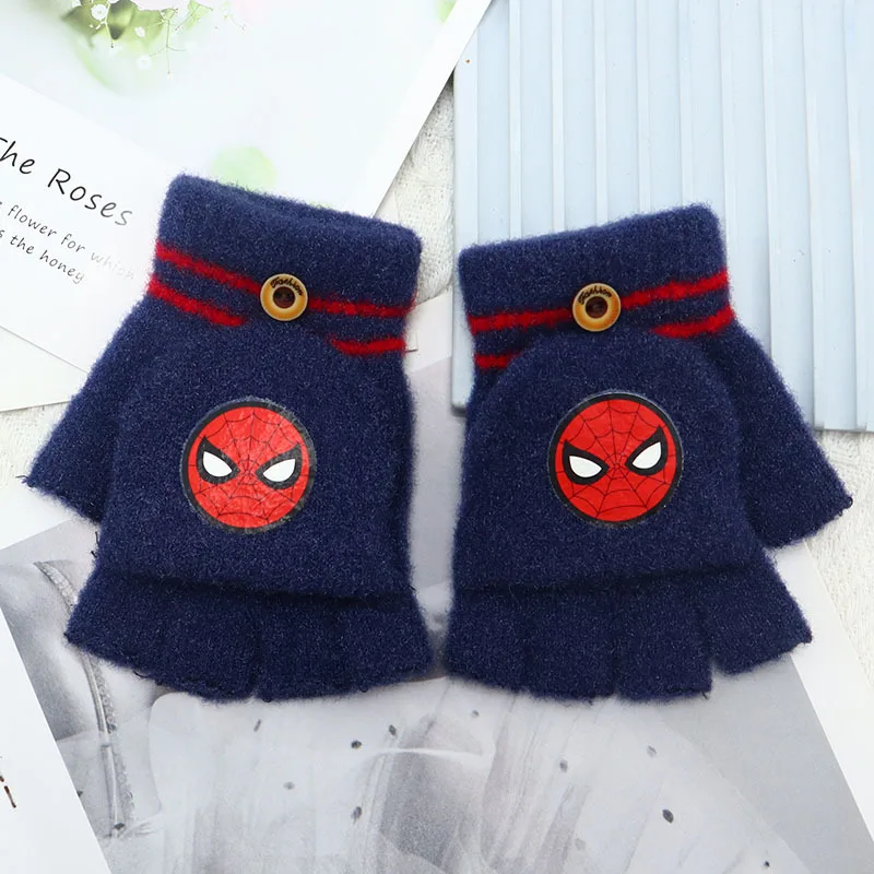 MINISO Marvel Spider-Man gloves autumn and winter flap warm five-finger boys half-finger female baby writing homework gloves