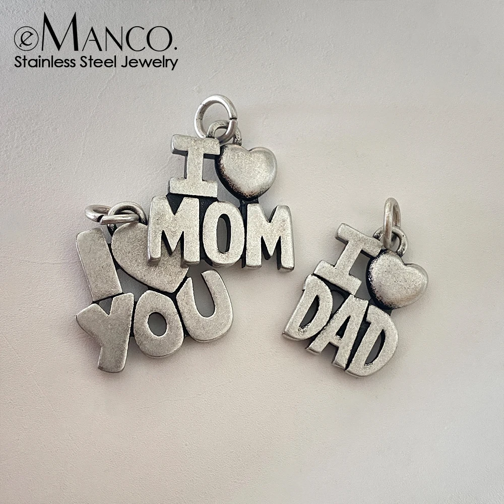 EMANCO Minimalist Style Silver Color Stainless Steel Mom Dad Pendant Charms DIY Jewelry Making Dropshipping Wholesale