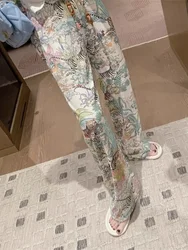 Ice Silk Tiger Pattern Wide Leg Pants Women's Summer Thin Home Sleepwear Straight Casual Cool Loose Fit Korean Style High Wai...