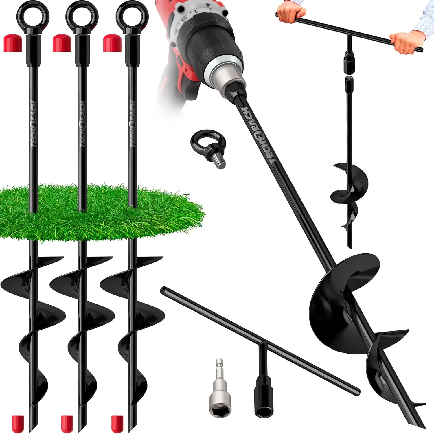 

Heavy Duty 18 Inch Ground Anchor Kit, 4 Pack Screw-in Earth Anchors for Swing Sets, Trampolines, Tents in High Winds