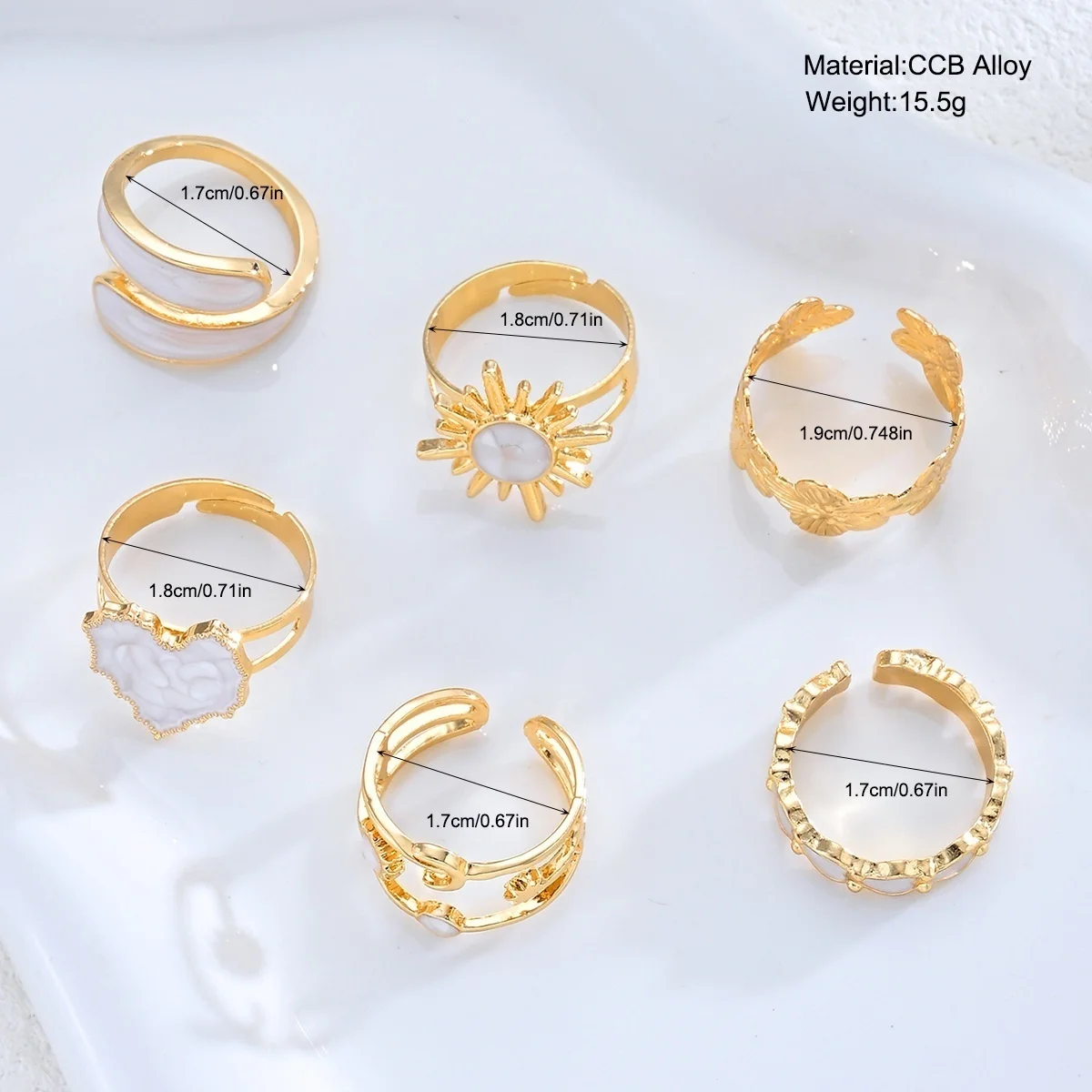 Vintage-Set mit unregelmäßigen, barocken, imitierten Perlen-Fingerringen für Damen und Herren, trendiger weißer, geometrischer Ring mit Emaille, Punk-Schmuck – Detail 6
