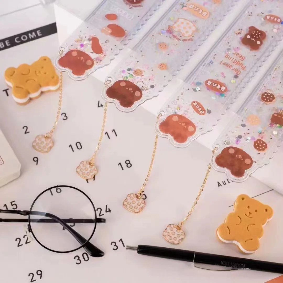 School supplies school accessories office gadgets Aesthetic Stationery Bookmark Cute Bear Drawing Quicksand Ruler cute things