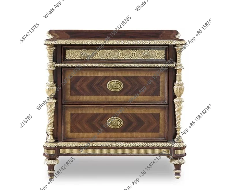 English solid wood bedside table mahogany veneer parquet bedroom bedside table three bucket locker