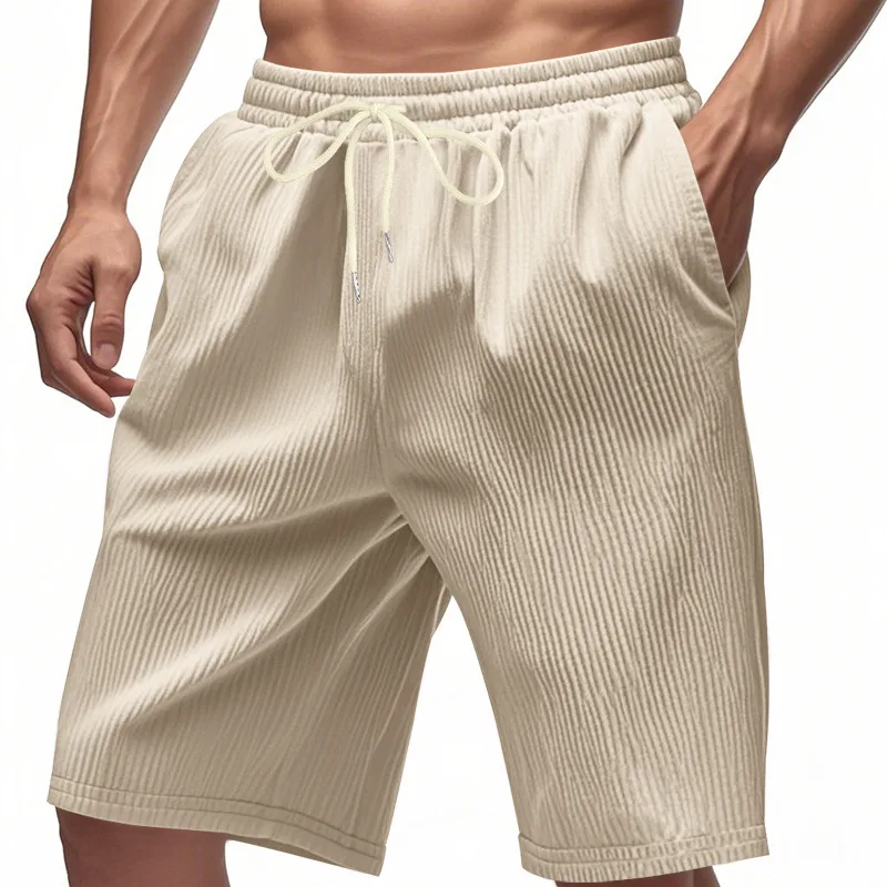 Men Heavyweight Corduroy Shorts Summer Loose Trendy Five Inch Knee Length Beach Sports Casual Daily Male Bermuda Trousers