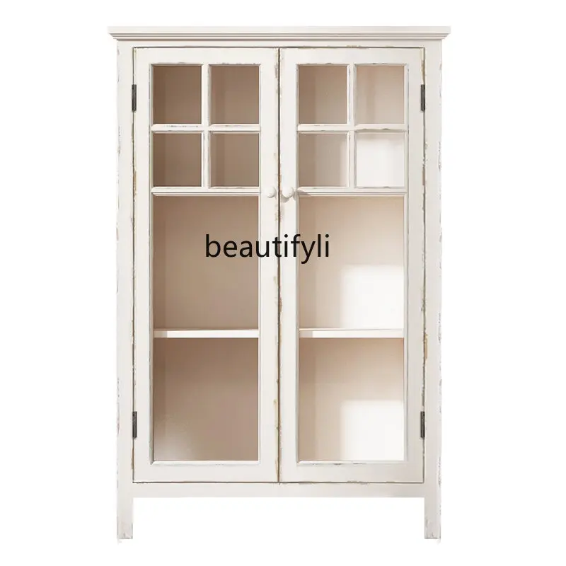 

French Country Retro Sideboard Cabinet Solid Wood Storage Storage Entrance Cabinet Tea Cupboard Display Bookcase furniture