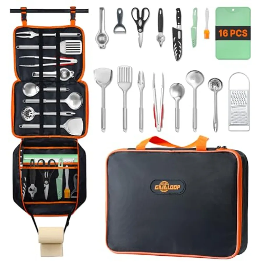 Portable Camping Cooking Utensils Set Camp Kitchen Set with Organizer Bag RV Essentials Outdoor Cooking Utensil Kit for Travel